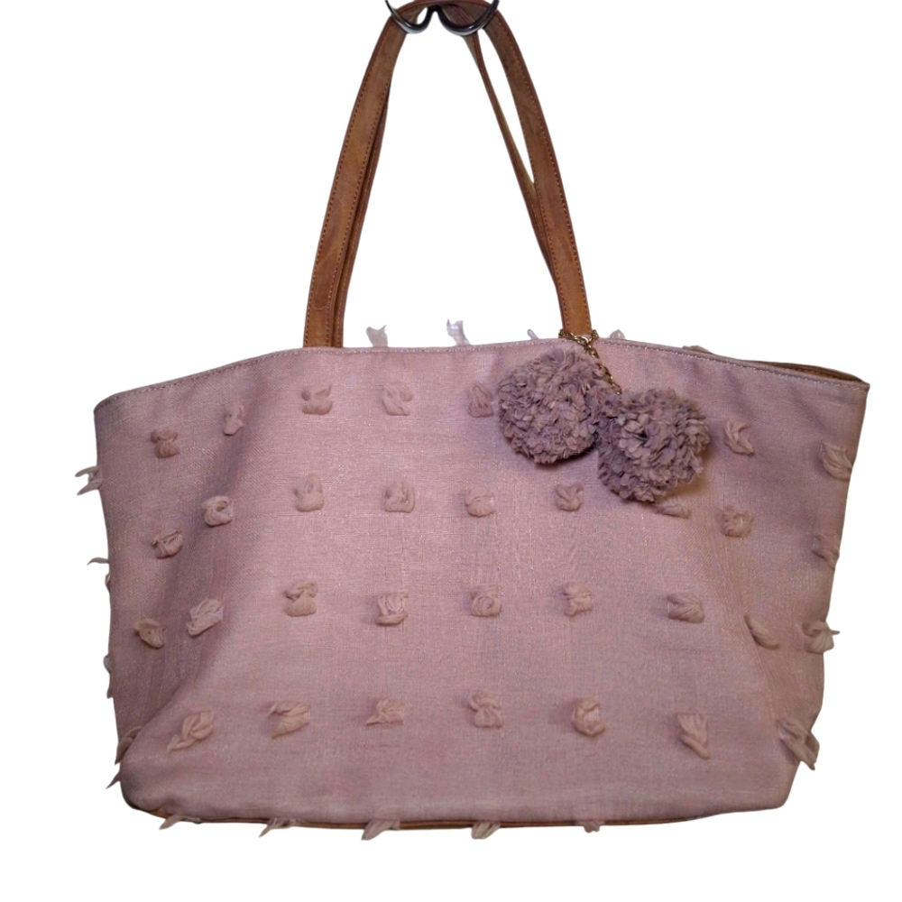 Deux Lux Women's Handbag Tote Blush Pink Boho Preppy Chic Pom Pom